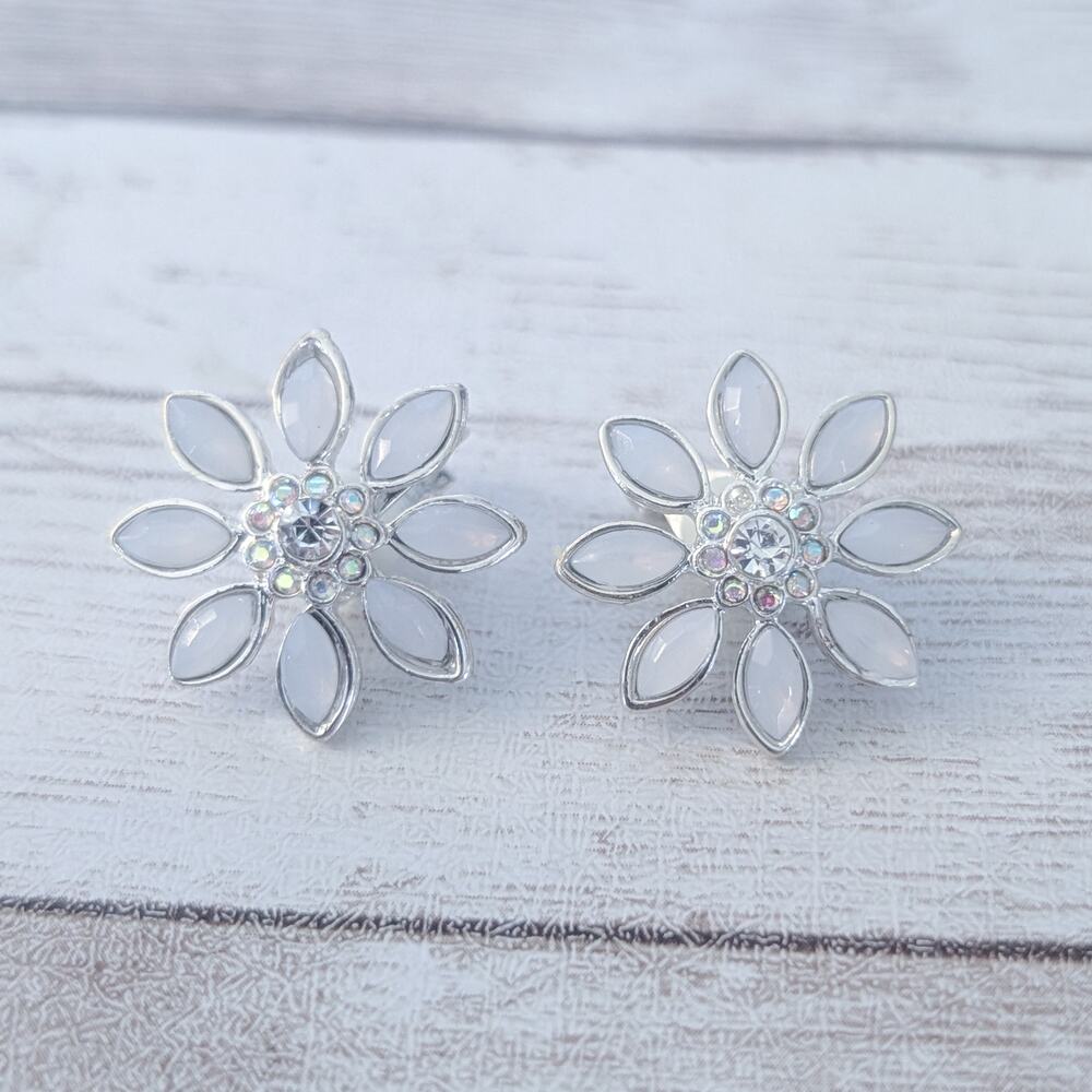 Vintage Clip On Earrings Winter Flower